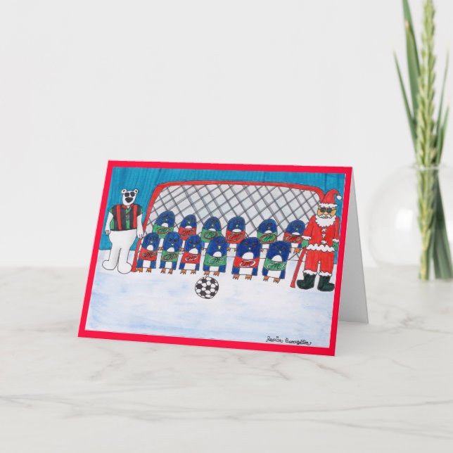 Cartão De Festividades Santa's Soccer Team Greeting Card (Frente)