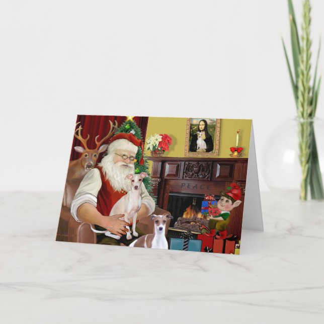 Cartão De Festividades Santa's Two Italian Greyhounds (Frente)