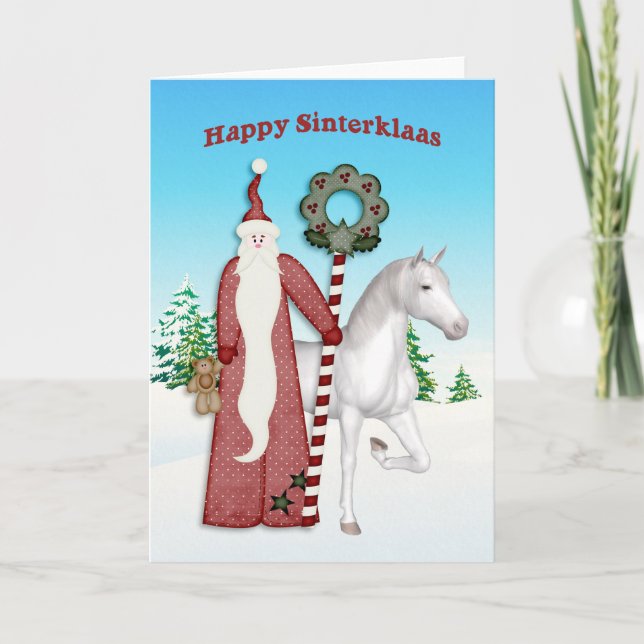 Cartão De Festividades Santo Nicholas, Cavalo, Feliz Sinterklaas (Frente)