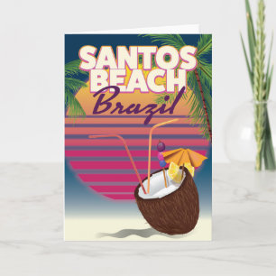 Cartão De Festividades Santos beach brazil vintage travel poster