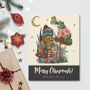 Cartão De Festividades Sapo de Cogumelo Negro e Bonito e Feliz Natal