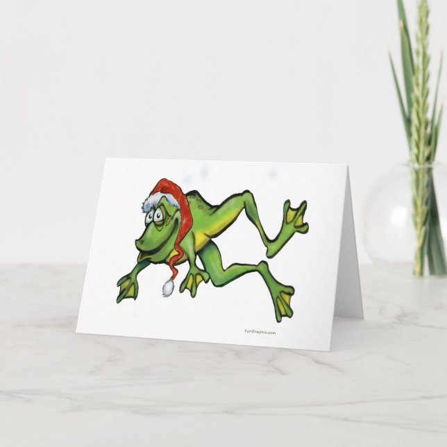 Cartão De Festividades Sapo de Natal (Frente)
