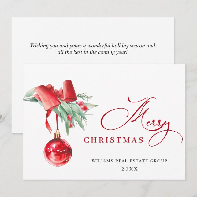 Cartão De Festividades Saudação corporativa ao Enfeites de natal elegante (Frente/Verso)