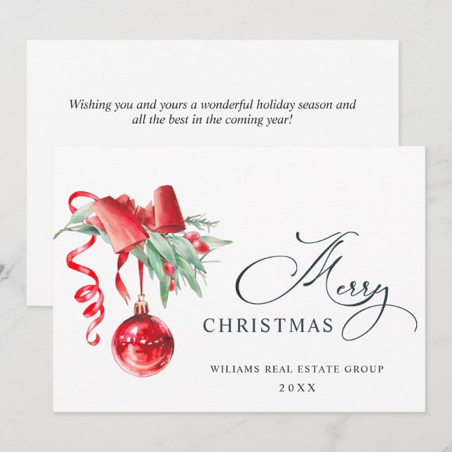 Cartão De Festividades Saudação corporativa ao Enfeites de natal elegante (Frente/Verso)