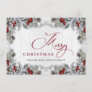 Cartão De Festividades Saudação Corporativa de Natal Holly Berry Rustic