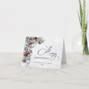 Cartão De Festividades Saudação Corporativa de Natal Holly Berry Rustic