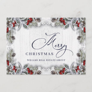 Cartão De Festividades Saudação Corporativa de Natal Holly Berry Rustic