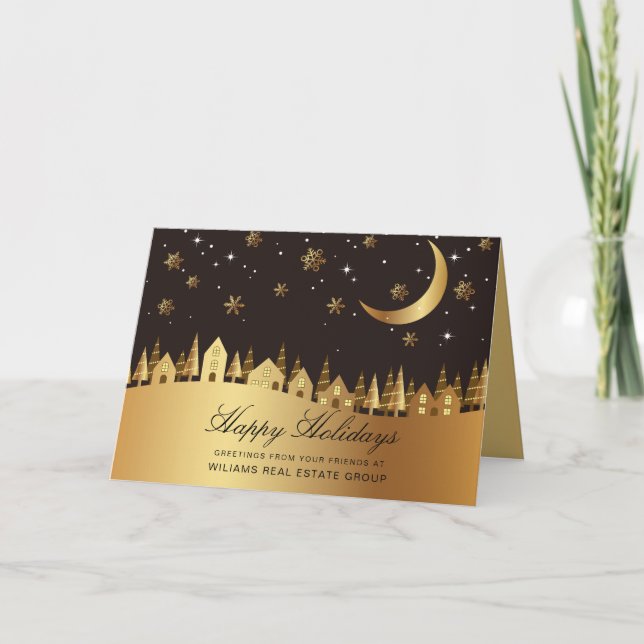 Cartão De Festividades Saudação Corporativa Noite de Natal com Azevinho (Frente)