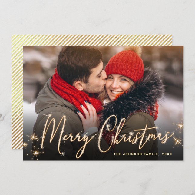 Cartão De Festividades Saudação da FOTO de Natal do Ouro Moderno (Frente/Verso)