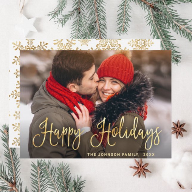 Cartão De Festividades Saudação da FOTO de Natal do Ouro Moderno (Criador carregado)