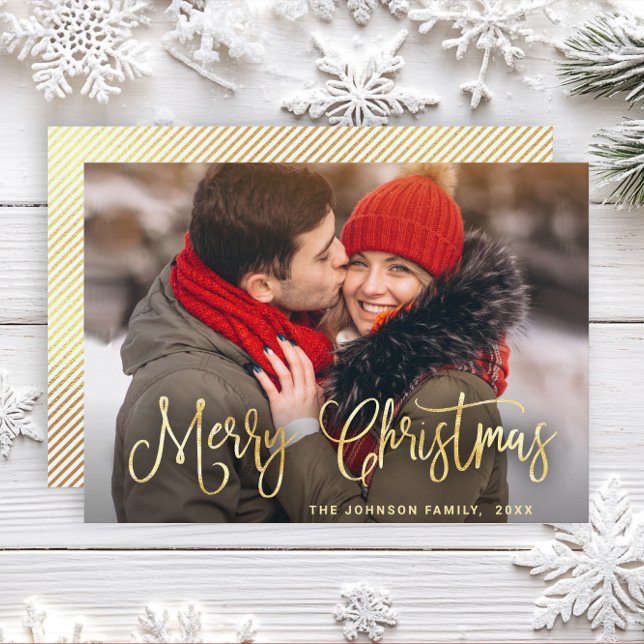 Cartão De Festividades Saudação da FOTO de Natal do Ouro Moderno (Criador carregado)