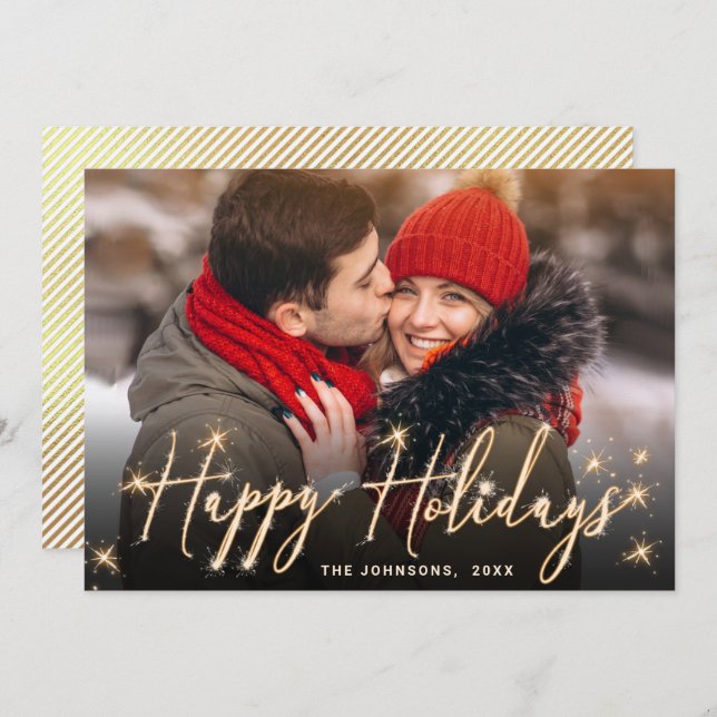 Cartão De Festividades Saudação da FOTO de Natal do Ouro Moderno (Frente/Verso)