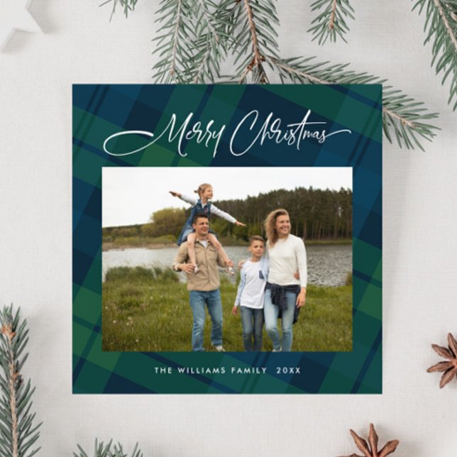 Cartão De Festividades Saudação da Xadrez de Tartan no Natal (Criador carregado)