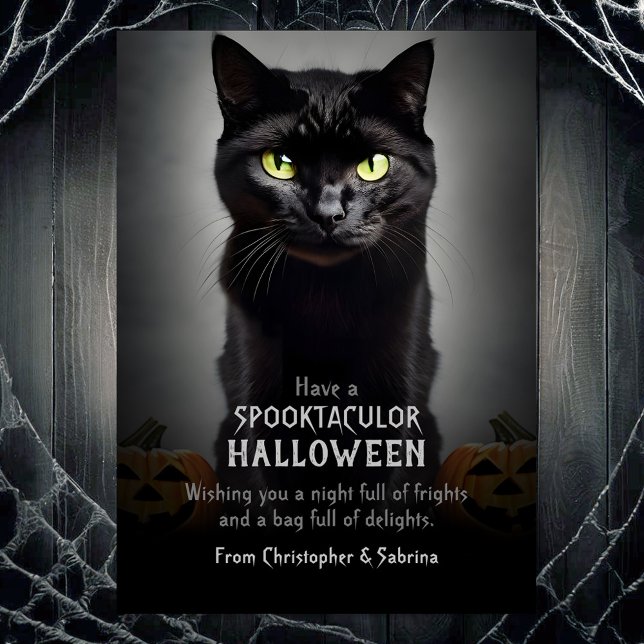 Cartão De Festividades Saudação de Dia das Bruxas de Gato Negro Spooky (Criador carregado)