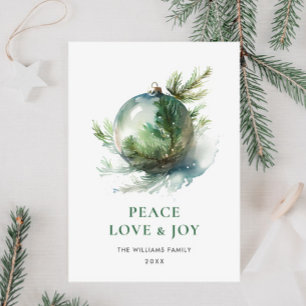Cartão De Festividades Saudação de Enfeite de Natal em Aquarela Elegante