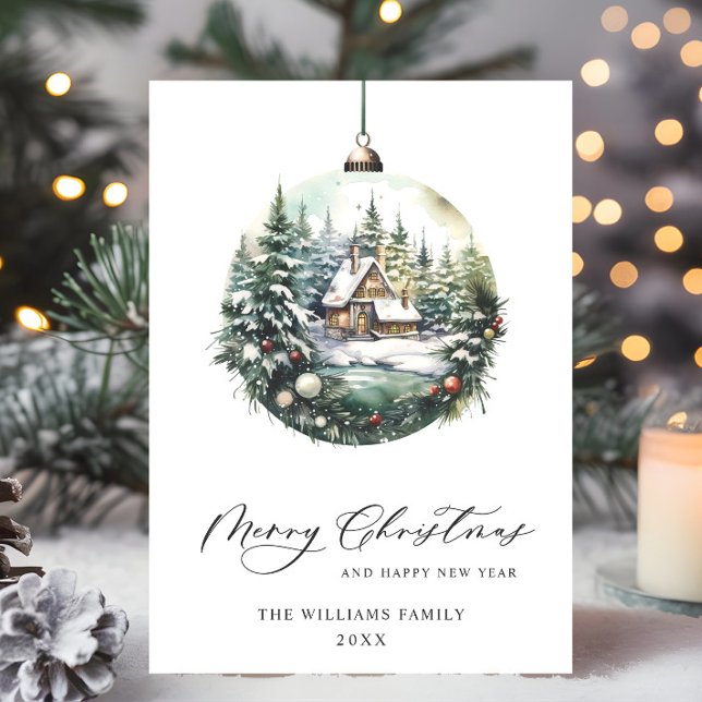 Cartão De Festividades Saudação de Enfeites de natal de Aquarela Elegante (Criador carregado)