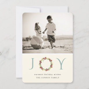 Cartão De Festividades Saudação de Feriado Joy Floral Wreath Moderna Fo