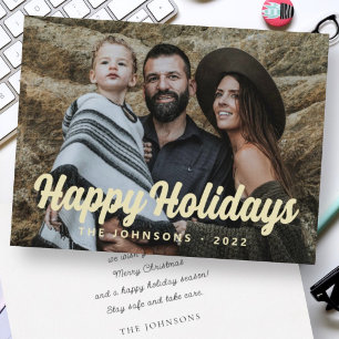 Cartão De Festividades Saudação de Foto de Família em Letra Cursiva Simpl