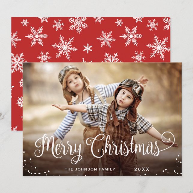 Cartão De Festividades Saudação de FOTO de Natal Moderno (Frente/Verso)