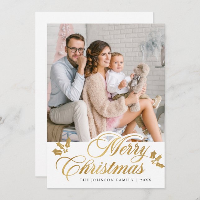 Cartão De Festividades Saudação de FOTO de Natal Moderno (Frente/Verso)