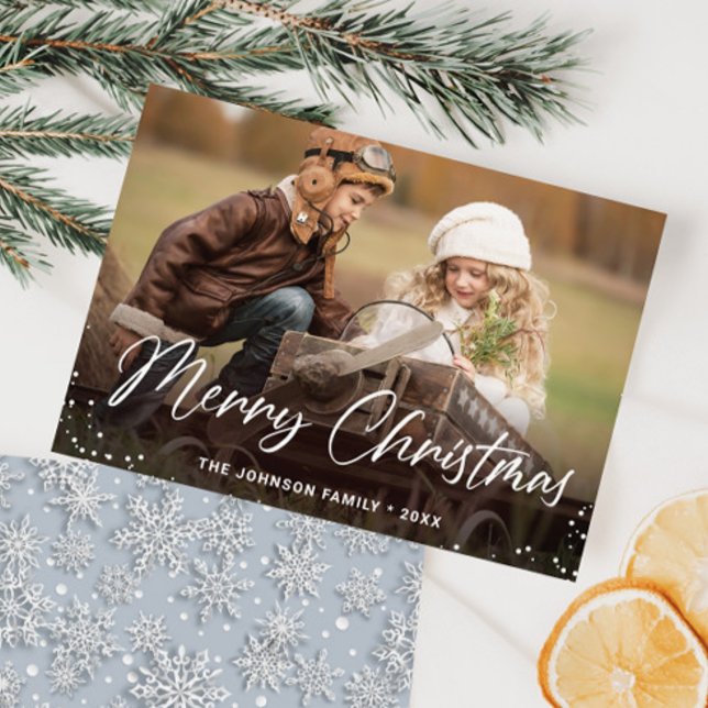 Cartão De Festividades Saudação de FOTO de Natal Moderno (Customizable Christmas holiday greeting photo card.)
