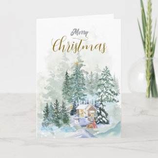 Cartão De Festividades Saudação de Natal Alegre | Minimalista | Aquarela