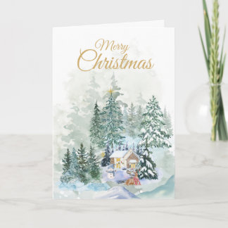 Cartão De Festividades Saudação de Natal Alegre | Minimalista | Aquarela