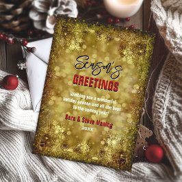 Cartão De Festividades Saudação de Natal com flocos de neve de ouro elega