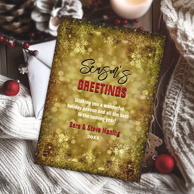 Cartão De Festividades Saudação de Natal com flocos de neve de ouro elega (Criador carregado)
