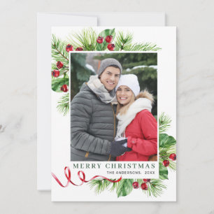 Cartão De Festividades Saudação de Natal com Foto de Festivo Azevinho 2