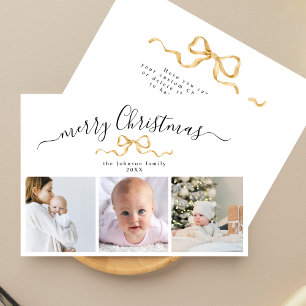 Cartão De Festividades Saudação de Natal com Três Fotografias Douradas Mí