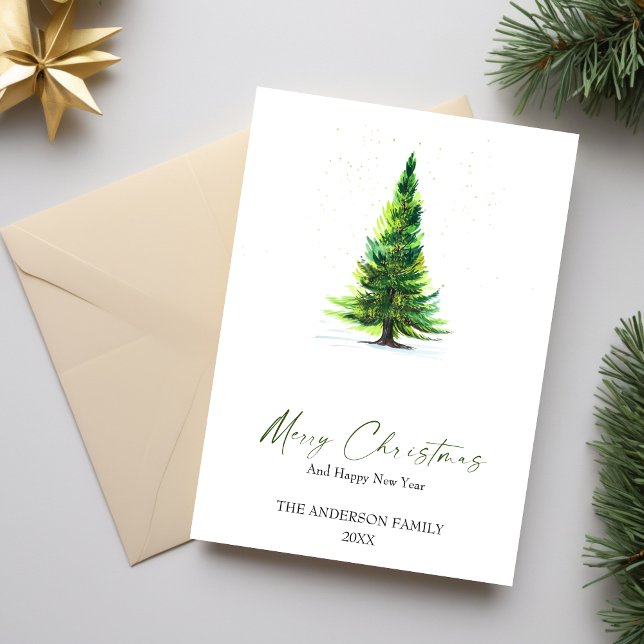 Cartão De Festividades Saudação de Natal da Árvore de Pinheiros Elegante (Elegant Watercolor Pine Tree Christmas Greeting Holiday Card)