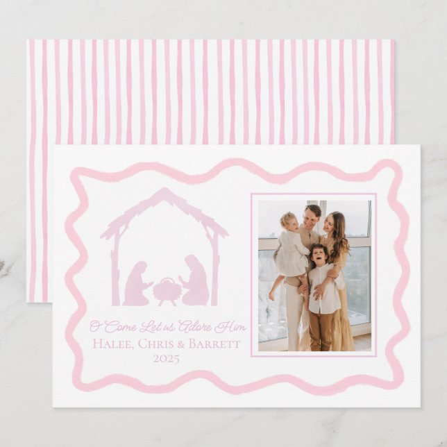 Cartão De Festividades Saudação de Natal da Natividade, Foto de Família d (Frente/Verso)