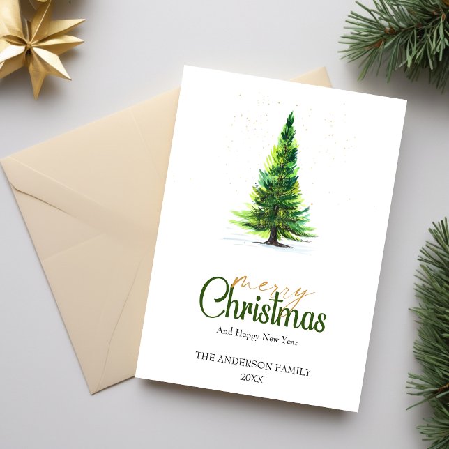 Cartão De Festividades Saudação de Natal da Pinheira de Aquarela Minimali (Minimalist Watercolor Pine Tree Christmas Greeting Holiday Card)