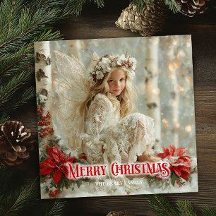 Cartão De Festividades Saudação de Natal de anjo lindo editável vintage