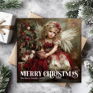 Cartão De Festividades Saudação de Natal de Anjo Vitoriano Vintage Elegan