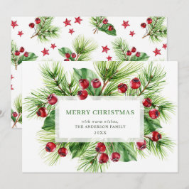 Cartão De Festividades Saudação de Natal de Azevinho Festivo