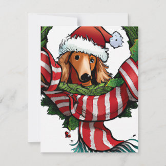 Cartão De Festividades Saudação de Natal de Dachshund e Wreath