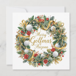 Cartão De Festividades Saudação de Natal de Golfe do Arizona com Coroa de