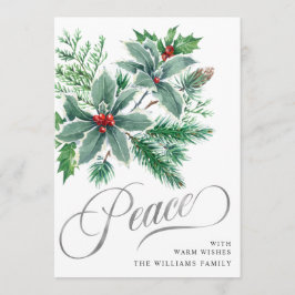 Cartão De Festividades Saudação de Natal do Galho de Azevinho da PAZ