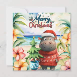 Cartão De Festividades Saudação de Natal do Hippo Hawaii