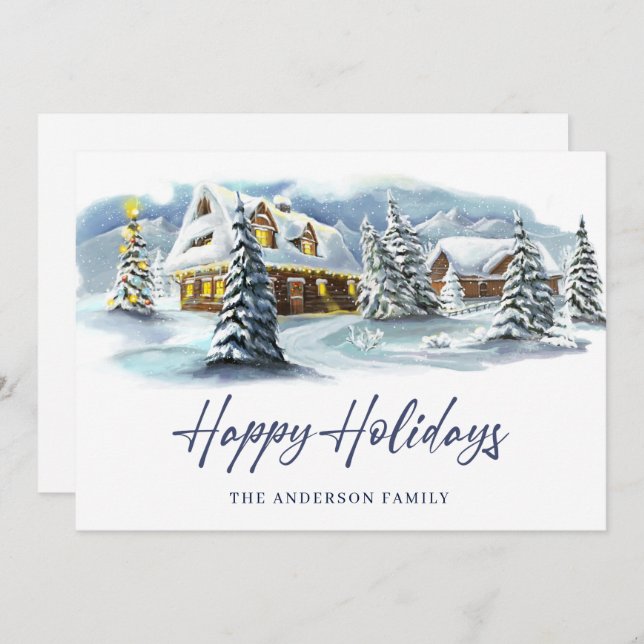 Cartão De Festividades Saudação de Natal do País de Inverno Elegante (Frente/Verso)