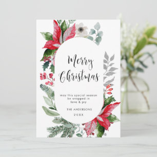 Cartão De Festividades Saudação de Natal Elegante Poinsettia e Visco