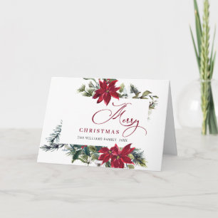 Cartão De Festividades Saudação de Natal Elegante Poinsettia Mistletoe