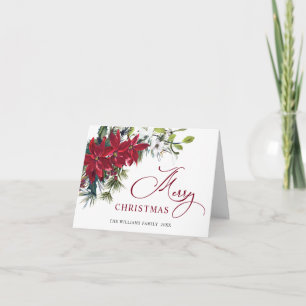 Cartão De Festividades Saudação de Natal Elegante Poinsettia Mistletoe