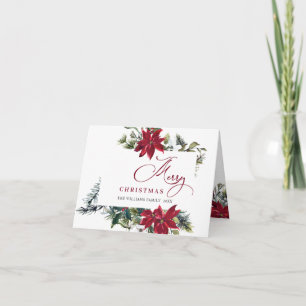Cartão De Festividades Saudação de Natal Elegante Poinsettia Mistletoe