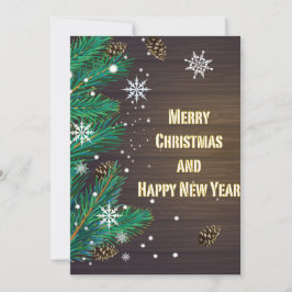 Cartão De Festividades Saudação de Natal em um fundo de madeira 