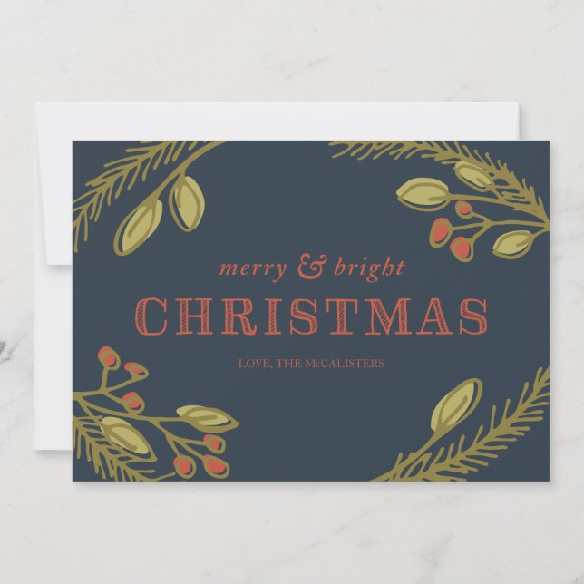 Cartão De Festividades Saudação de Natal feliz e Brilhante (Frente)