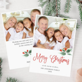 Cartão De Festividades Saudação de Natal Festiva com Folhas de Azevinho 2