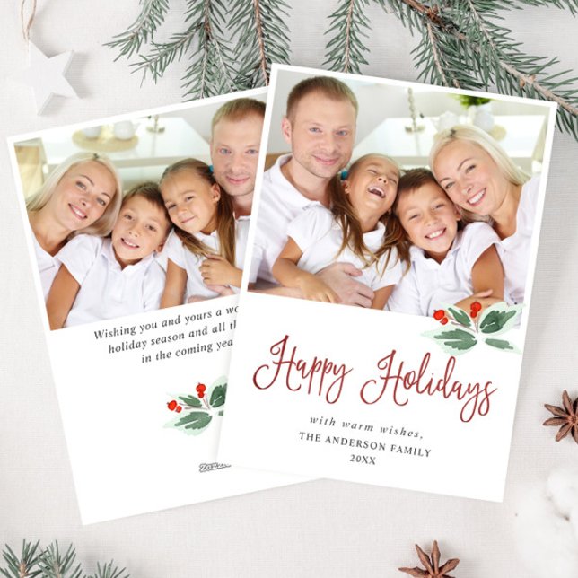 Cartão De Festividades Saudação de Natal Festiva com Folhas de Azevinho 2 (Criador carregado)